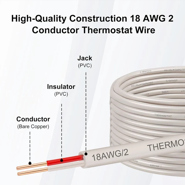 Alt view image 2 of 5 - XRDS -RF 18AWG 2 Conductor Thermostat Wire 100FT, Solid Copper, 18 Gauge 2 Wire for Thermostat, HVAC, Heating and Cooling, White Jacket (20FT / 25FT / 30FT / 50FT / 75FT / 100FT)