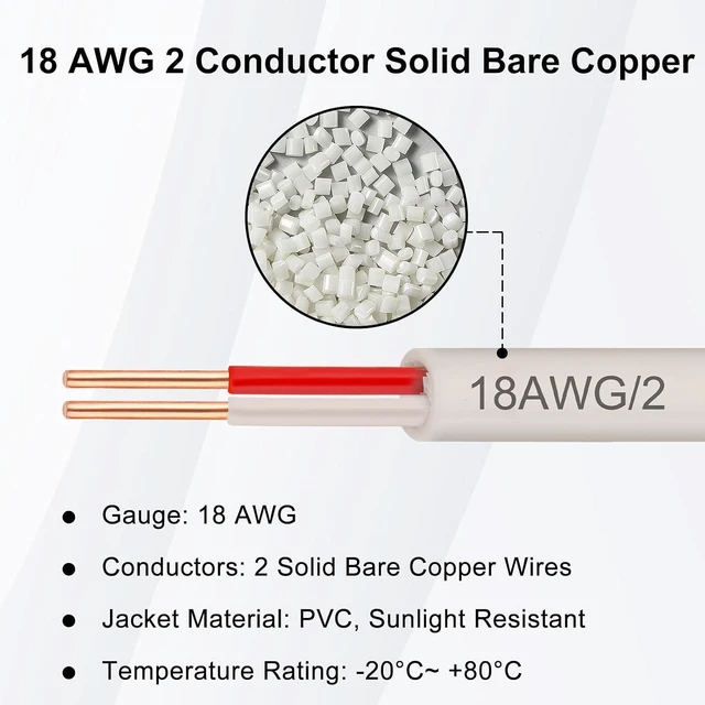 Alt view image 3 of 5 - XRDS -RF 18AWG 2 Conductor Thermostat Wire 100FT, Solid Copper, 18 Gauge 2 Wire for Thermostat, HVAC, Heating and Cooling, White Jacket (20FT / 25FT / 30FT / 50FT / 75FT / 100FT)