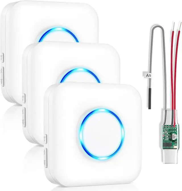 Main image of Wireless Doorbell Extender with Receiver Connects to Existing Hardwired Doorbell into Wireless Door Bell with 656 FT Range, 5 Volume Levels Door Chime for Home/Garage/Basement (3doorbell 1extender)