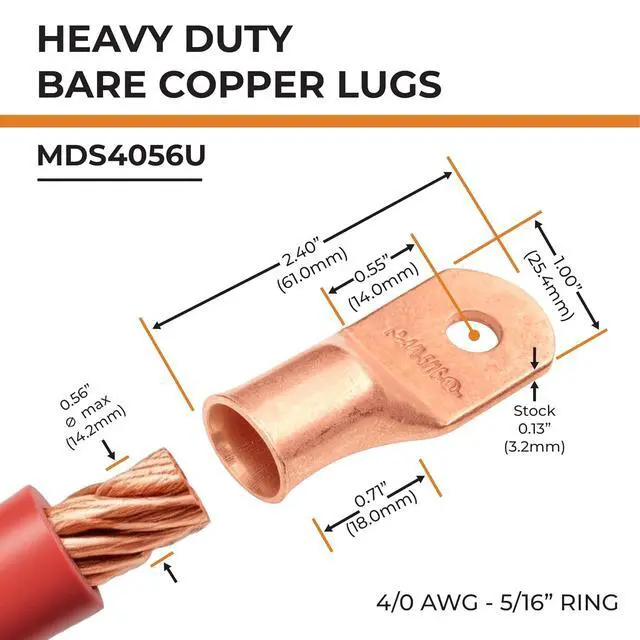 Alt view image 2 of 7 - SELTERM 10pcs 4/0 AWG - 5/16" Stud Battery Lugs, Heavy Duty Wire Lugs, Ring Terminals, Cable Ends, 0000 Gauge Terminals, UL Bare Copper Eyelets Electrical Terminal Connectors