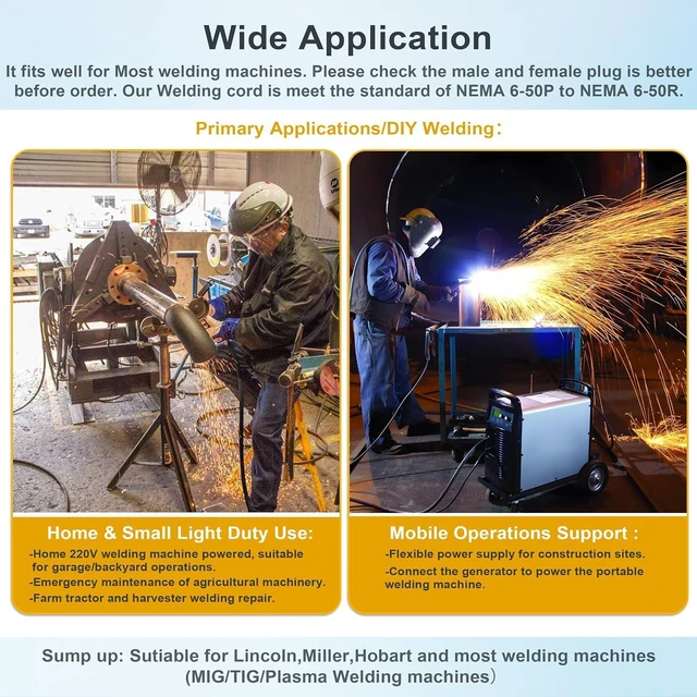 Alt view image 7 of 7 - Welding Cord 6 AWG, 20FT, Welding Extension Cords 50 amp, 125V/250V Welding Power Cord NEMA 6-50P to NEMA 6-50R