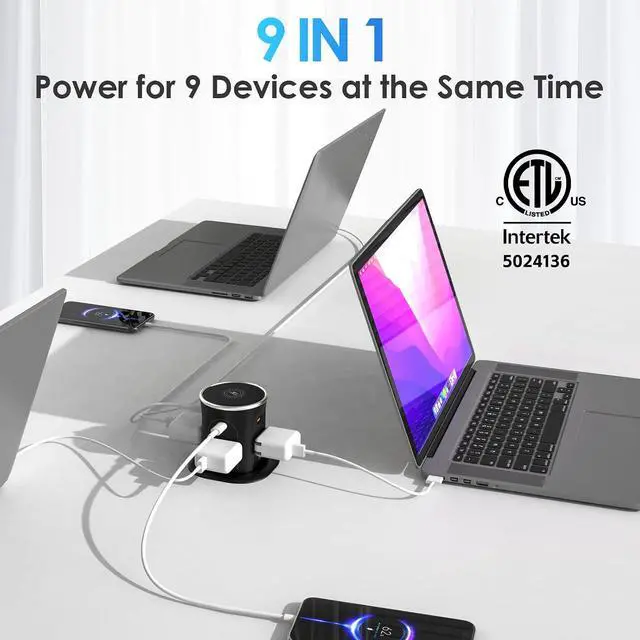 Alt view image 2 of 7 - 3.15in Pop Up Countertop Outlet with 15W Wireless Charger, Max 20W USB Power Delivery 15A Tamper Resistant, Desktop Mount Electrical Receptacle with 4 Outlets & 4 USB for Home Office