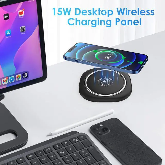 Alt view image 4 of 7 - 3.15in Pop Up Countertop Outlet with 15W Wireless Charger, Max 20W USB Power Delivery 15A Tamper Resistant, Desktop Mount Electrical Receptacle with 4 Outlets & 4 USB for Home Office