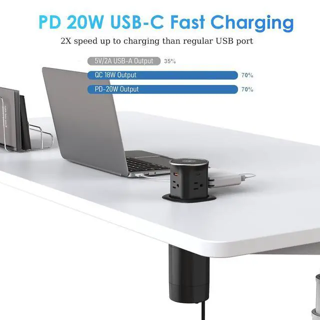 Alt view image 5 of 7 - 3.15in Pop Up Countertop Outlet with 15W Wireless Charger, Max 20W USB Power Delivery 15A Tamper Resistant, Desktop Mount Electrical Receptacle with 4 Outlets & 4 USB for Home Office