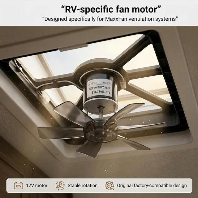 Alt view image 2 of 6 - 12V Fan Motor Compatible with MaxxAir MaxxFan Deluxe/Plus/Standard Series Universal 10-20968 OEM Replacement Fan Motor