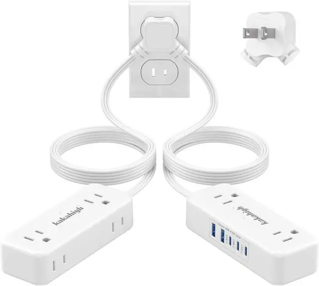 Main image of 2 Prong Split Extension Cord 10FT (5FT on Each Side), Single Flat Plug Twin Extension Cord with 4 AC Outlets, 2 USB-A & 3 USB-C(24W/4.8A), for Polarized Two Prong Outlet, Old House, White