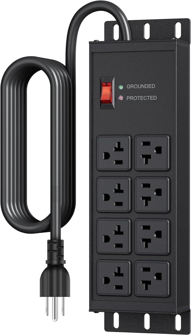 Main image of JUNNUJ Heavy Duty Surge Protector Power Strip 4800J, Garage Metal 8 Outlets 20 Amp 12 Gauge, High Amp 5-15P Adapter Shop 6-20R T-Slot Industrial Outlet, 6 FT Extension Cord Commercial for Appliance