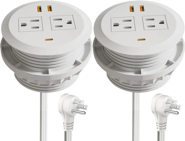 Main image of 2pcs 3 Inch Desktop Power Grommet,GaN 65W USB C Fast Charging Station,Flush Mounted for 3-1/8" Desk Grommet Holes,3-USB Port,Desk Round Recessed Power Outlet,Flat Plug,6.3ft Cord,White