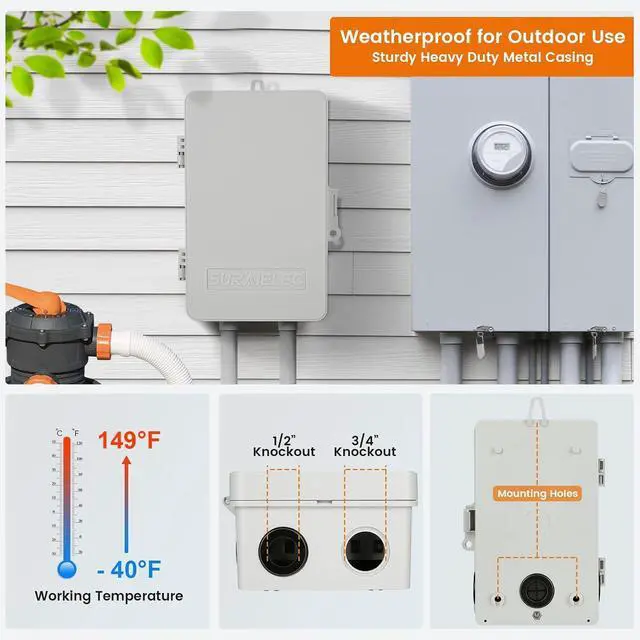 Alt view image 5 of 7 - SURAIELEC Pool Timer, 7-Day Digital Pool Pump Timer Switch, 120, 240, 277 VAC, Heavy Duty 40 AMP, 2HP, 24 Hour Programmable, Outdoor Indoor Swimming Pool Timer Box for Pump, Hot Water Heater, Lights