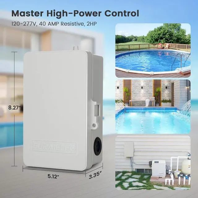 Alt view image 7 of 7 - SURAIELEC Pool Timer, 7-Day Digital Pool Pump Timer Switch, 120, 240, 277 VAC, Heavy Duty 40 AMP, 2HP, 24 Hour Programmable, Outdoor Indoor Swimming Pool Timer Box for Pump, Hot Water Heater, Lights