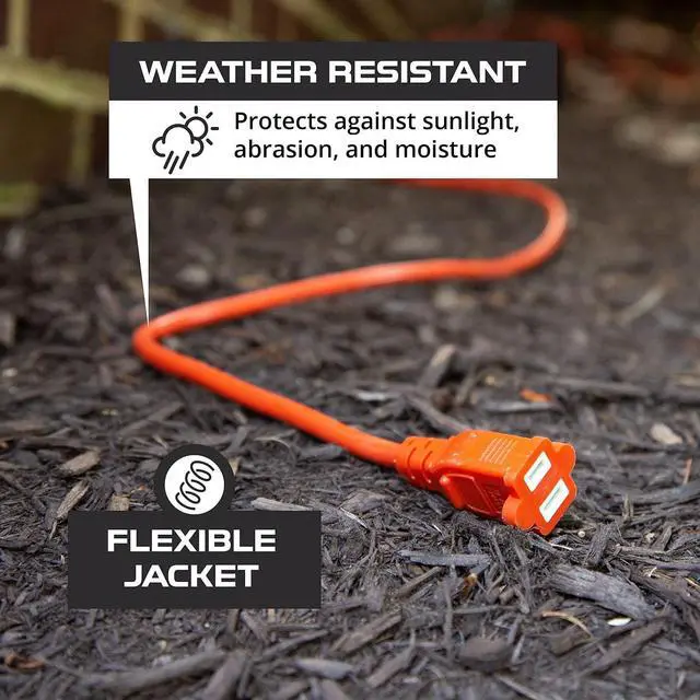 Alt view image 5 of 7 - Iron Forge Cable 50 ft Outdoor Extension Cord 2 Prong, 16/2 SJTW Weatherproof Extension Cord Orange 50 Foot, Durable Power Cable for Outdoor Lights, Lawnmower & Home Office - ETL Certified