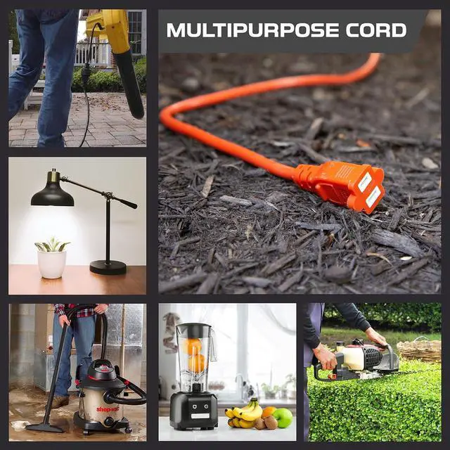 Alt view image 7 of 7 - Iron Forge Cable 50 ft Outdoor Extension Cord 2 Prong, 16/2 SJTW Weatherproof Extension Cord Orange 50 Foot, Durable Power Cable for Outdoor Lights, Lawnmower & Home Office - ETL Certified