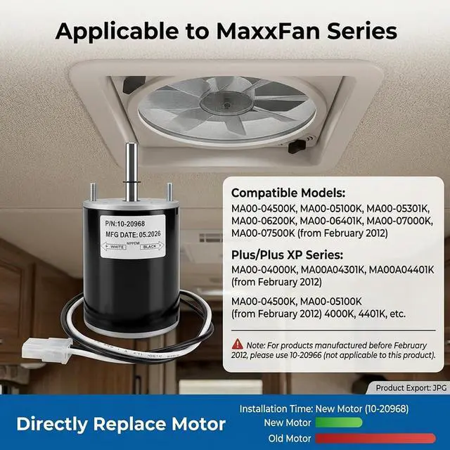 Alt view image 5 of 6 - 12V Fan Motor Compatible with MaxxAir MaxxFan Deluxe/Plus/Standard Series Universal 10-20968 OEM Replacement Fan Motor