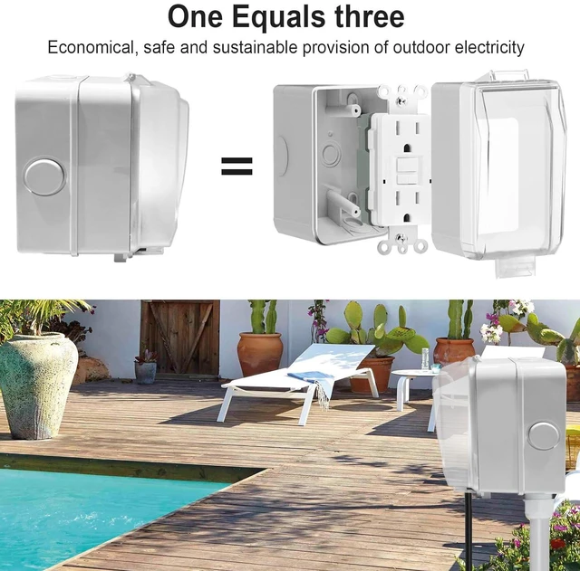 Alt view image 3 of 6 - 15 Amp GFCI Outdoor Electrical Outlet Box, Nonmetallic Heavy Duty Box IP66 Waterproof and NEMA 5-15 Self Test GFCI Outlet Kit, 3.15 Inch Deep, Lockable, Clear/Gray, UL Listed