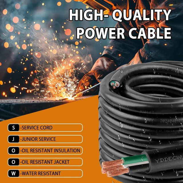 Alt view image 2 of 7 - 50ft 10/3 10 AWG Portable Power Cable (3 Conductor) - SJOOW 300V 10 Gauge Electric Wire for Motor Leads, Portable Lights, Battery Chargers and Machinery - 3 Conductor - 50 Feet Electrical Cord