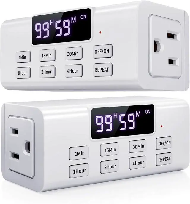 Main image of NEARPOW Indoor Countdown Timer Outlet,Auto Shut Off Timers with Large Screen, Customize Countdown, Repeat and Memory Function, Eectrical Outlets for Charger Lights, 3-Prong Grounded Outlet (2 Pack)