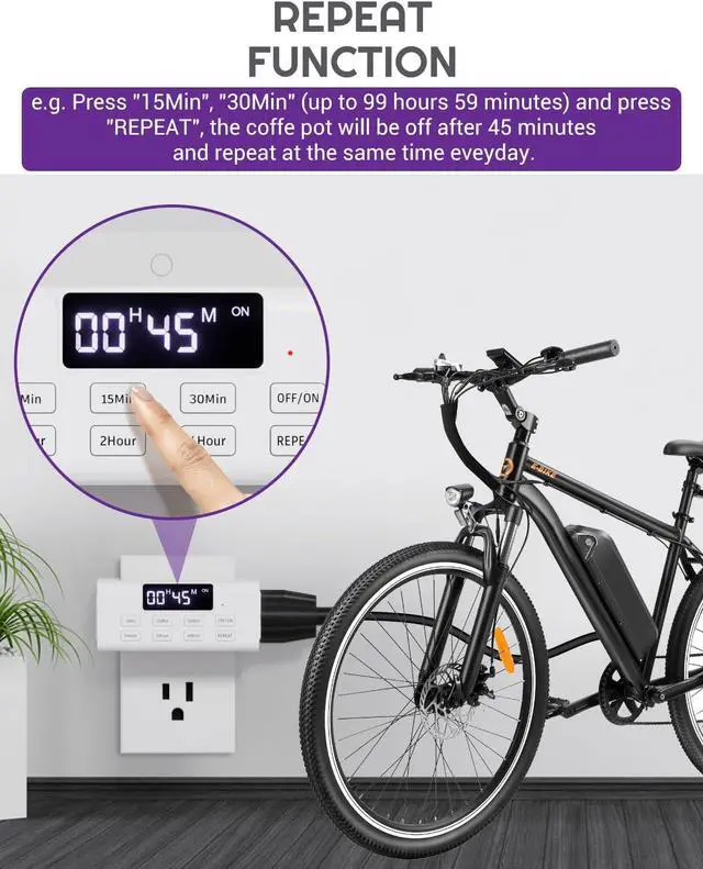 Alt view image 5 of 7 - NEARPOW Indoor Countdown Timer Outlet,Auto Shut Off Timers with Large Screen, Customize Countdown, Repeat and Memory Function, Eectrical Outlets for Charger Lights, 3-Prong Grounded Outlet (2 Pack)