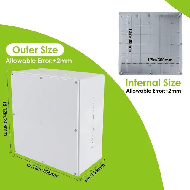 Alt view image 2 of 7 - Junction Box 12" x 12" x 6" Dustproof PVC Plastic Electrical Boxes with Pre Molded 3/4" & 1" Punch in Holes Electrical Boxes Project Junction Conduit Box for Electrical Outdoor Enclosure