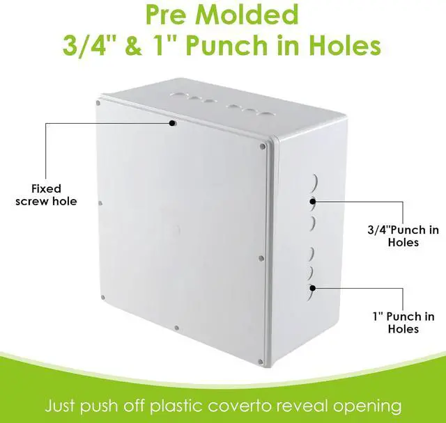 Alt view image 5 of 7 - Junction Box 12" x 12" x 6" Dustproof PVC Plastic Electrical Boxes with Pre Molded 3/4" & 1" Punch in Holes Electrical Boxes Project Junction Conduit Box for Electrical Outdoor Enclosure