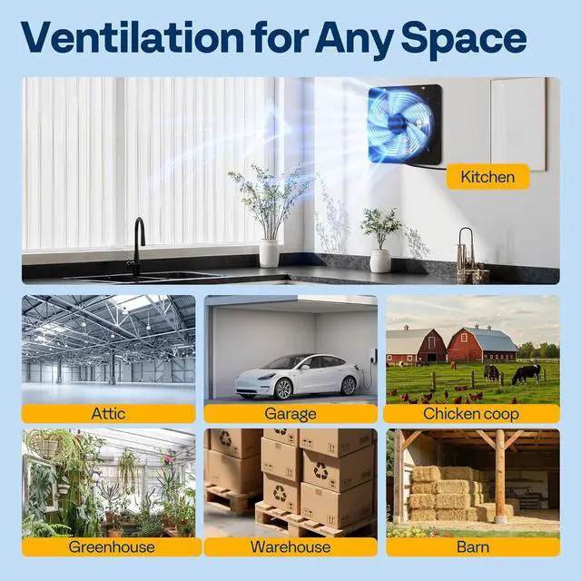 Alt view image 4 of 7 - VIVOHOME 10" Shutter Exhaust Fan with EC Motor 900 CFM, Variable Speed, Timer, Wall-Mounted for Attic, Garage, Greenhouse, Chicken Coop, Barn Ventilation