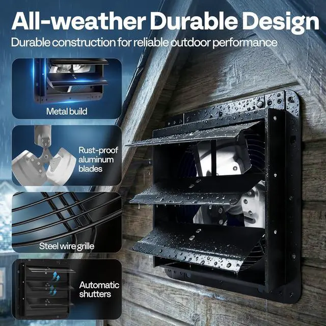 Alt view image 5 of 7 - VIVOHOME 10" Shutter Exhaust Fan with EC Motor 900 CFM, Variable Speed, Timer, Wall-Mounted for Attic, Garage, Greenhouse, Chicken Coop, Barn Ventilation