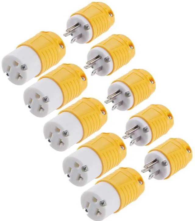 Main image of 20 Amp 125 Volt Electrical Replacement Plug and Connector, NEMA 5-20 Extension Cord Ends, 2 Pole, 3 Wire Grounding, Industrial Grade, Straight Blade, Heavy Duty, 5 Set, ETL Listed