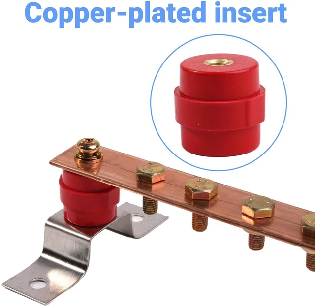 Alt view image 6 of 7 - Copper Ground Bar Kit 2PCS 0.12"*1.18"*9.84" Insulators Wall Surface Mount Grounding Busbar Bar with Terminal Positions BusBar Insulator Posts
