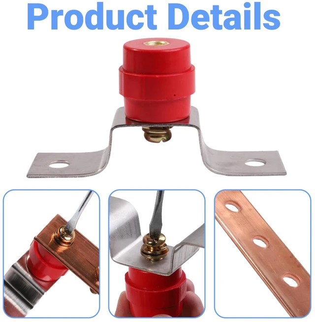 Alt view image 7 of 7 - Copper Ground Bar Kit 2PCS 0.12"*1.18"*9.84" Insulators Wall Surface Mount Grounding Busbar Bar with Terminal Positions BusBar Insulator Posts