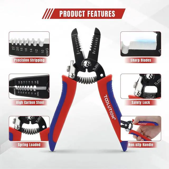 Alt view image 3 of 6 - 10 Pack Small Wire Strippers and Cutters for 10-22 AWG, Handheld Electrical Wire Stripping Tool Set with Spring-Loaded Pliers and Safety Lock for Low Voltage Wires