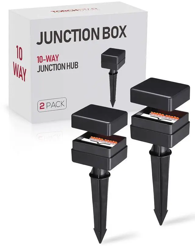 Main image of LEONLITE 10-Way Junction Hub for Low Voltage Landscape Light Outdoor, 12-15V AC/DC Path Lighting Junction Box, Fit 9-21 Gauge Wire Landscape Wire Connectors, IP65, Suitable for Garden Yard, Pack of 2