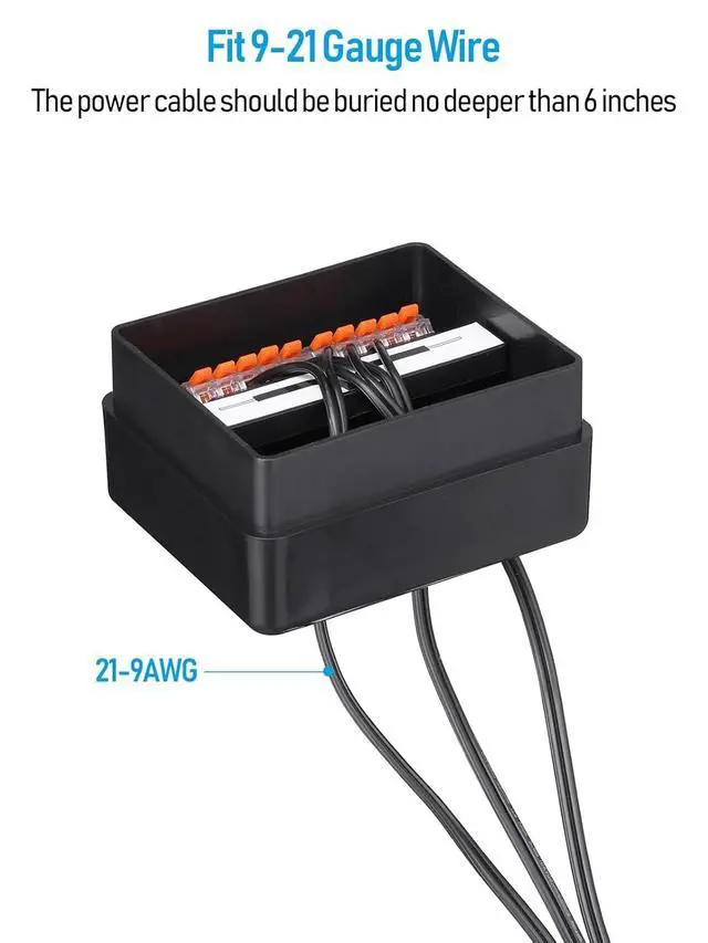 Alt view image 4 of 7 - LEONLITE 10-Way Junction Hub for Low Voltage Landscape Light Outdoor, 12-15V AC/DC Path Lighting Junction Box, Fit 9-21 Gauge Wire Landscape Wire Connectors, IP65, Suitable for Garden Yard, Pack of 2