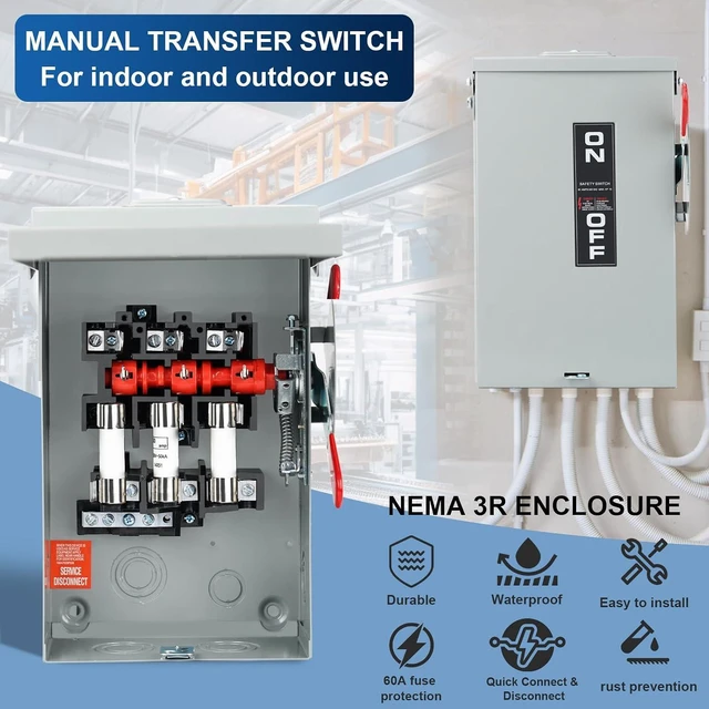Alt view image 4 of 6 - 3P 60Amp 110/240V 3 Wire Fusible Heavy Duty Safety SwitchesAc Disconnect Switches BoxQuick Disconnect Safety SwitchEquipped with Fuses