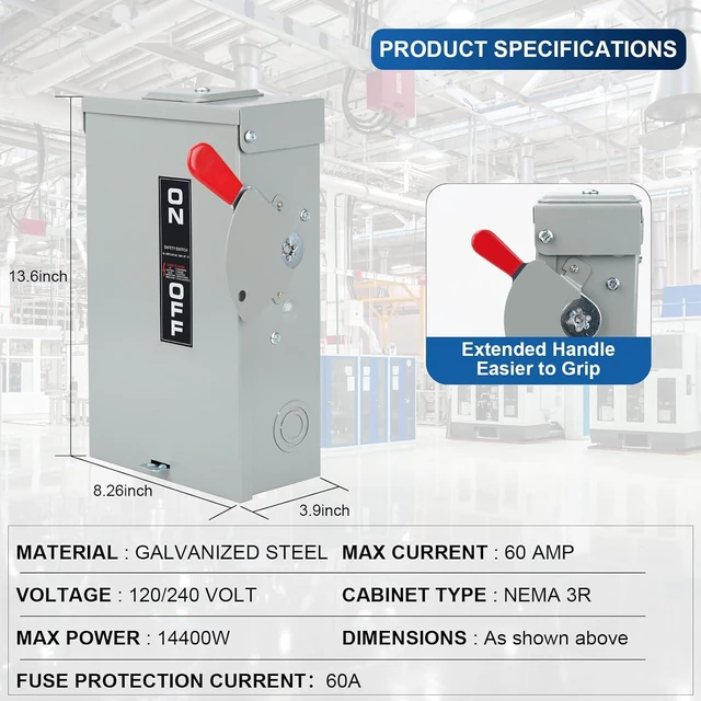 Alt view image 5 of 6 - 3P 60Amp 110/240V 3 Wire Fusible Heavy Duty Safety SwitchesAc Disconnect Switches BoxQuick Disconnect Safety SwitchEquipped with Fuses