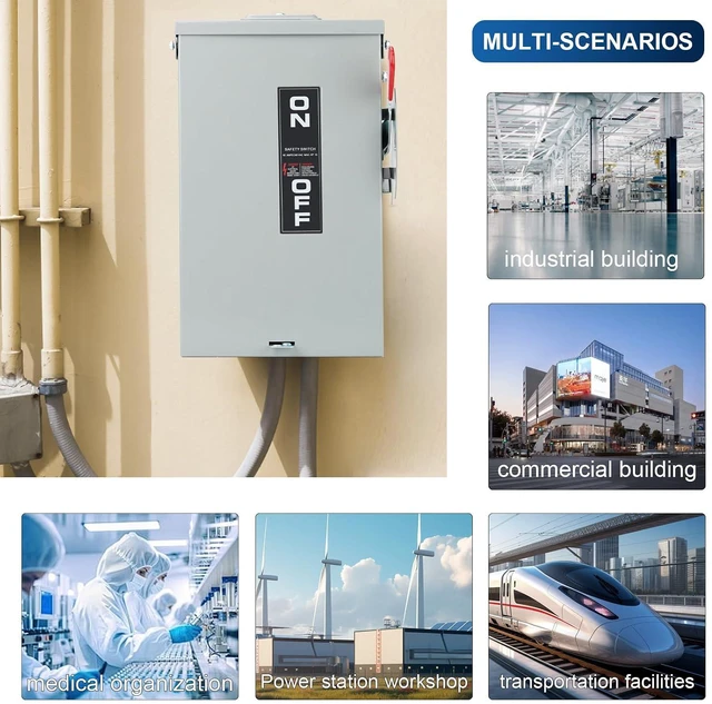 Alt view image 6 of 6 - 3P 60Amp 110/240V 3 Wire Fusible Heavy Duty Safety SwitchesAc Disconnect Switches BoxQuick Disconnect Safety SwitchEquipped with Fuses