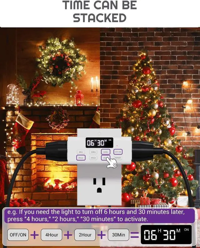 Alt view image 2 of 7 - NEARPOW Indoor Countdown Timer Outlet,Auto Shut Off Timers with Large Screen, Customize Countdown, Repeat and Memory Function, Eectrical Outlets for Charger Lights, 3-Prong Grounded Outlet (2 Pack)