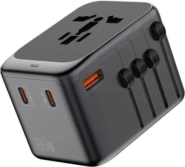 Main image of Universal Travel Adapter, HICITY All in One European GaN Travel Plug Adapter, PD 65W Quick Charging, 3 Type C & 1 USB International Travel Adapter, Worldwide AC Outlet for US EU UK AUS