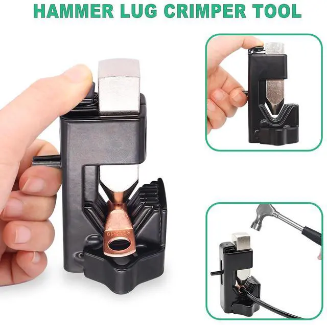 Alt view image 4 of 7 - Twidec/160PCS Battery Cable Ends AWG 2 4 6 8 10 12 Gauge Copper Cable Wire Lugs,Ring Terminals Connectors,Copper Ring Terminals Connectors and Hammer Lug Crimper Tool 8 AWG to 0000 AWG