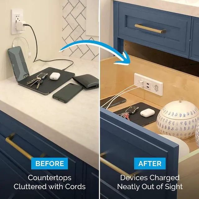 Alt view image 3 of 6 - Docking Drawer Blade In-Drawer Outlet, USB-Only, 2x30W USB-C & 2xUSB-A, Connect 4 Devices, White