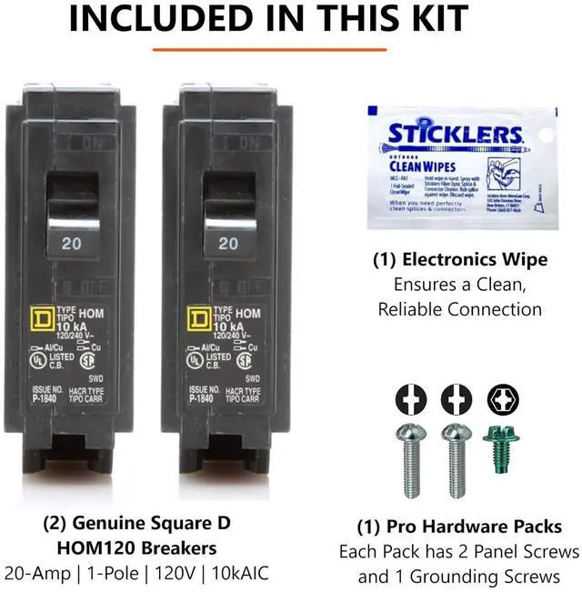 Alt view image 5 of 7 - Genuine Square D HOM120 Circuit Breaker Kit (2 Pack), 20 Amp (20A) Unipole, 120V, 10kAIC, UL Listed, Plug-In for Homeline Load Centers and Panel Box, New Replacement