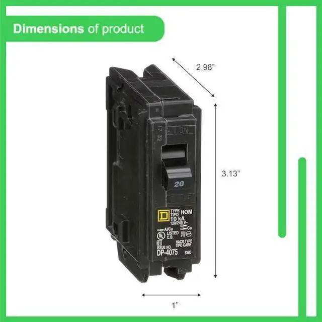 Alt view image 7 of 7 - Genuine Square D HOM120 Circuit Breaker Kit (2 Pack), 20 Amp (20A) Unipole, 120V, 10kAIC, UL Listed, Plug-In for Homeline Load Centers and Panel Box, New Replacement