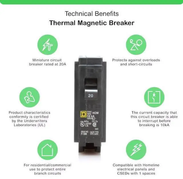 Alt view image 3 of 7 - Genuine Square D HOM120 Circuit Breaker Kit (2 Pack), 20 Amp (20A) Unipole, 120V, 10kAIC, UL Listed, Plug-In for Homeline Load Centers and Panel Box, New Replacement