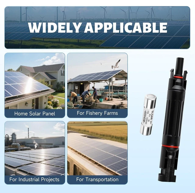 Alt view image 7 of 7 - 20 Amp Solar PV Fuse, 5PCS DC 1000V 20A Solar Fuses Holder Inline for Solars Panel and Controller, IP67 Waterproof PV Fuse Connector and Surge Protection Device