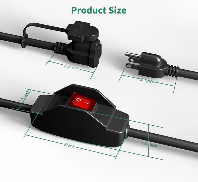 Alt view image 7 of 7 - KASONIC 3 Prong Extension Cord with Switch, 1625W 13A Grounded Outlets with Safety Cover, 14/3 SJTW Cable On Off Waterproof Switch for Indoor Outdoor Use (100 FT)