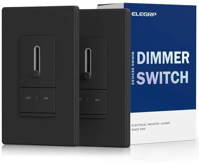 Main image of ELEGRP Slide Dimmer Light Switch, Universal Dimmable LED Lighting Control, Single Pole or 3 Way Dimmer Switches for Led Lights, Wall Plate Included, UL Listed, 2 Pack, Matte Black
