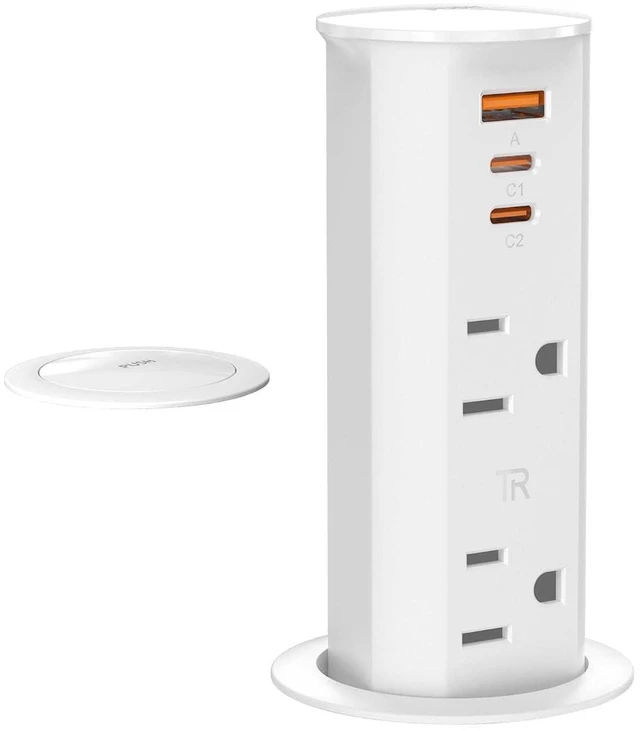 Main image of ANNQUAN 2 inch Pop Up Outlet for Countertop with PD20W USB Ports,2 Outlets Tamper Resistant,Splashproof Pop Up Socket for Home Office Kitchen White (CSA Approved)