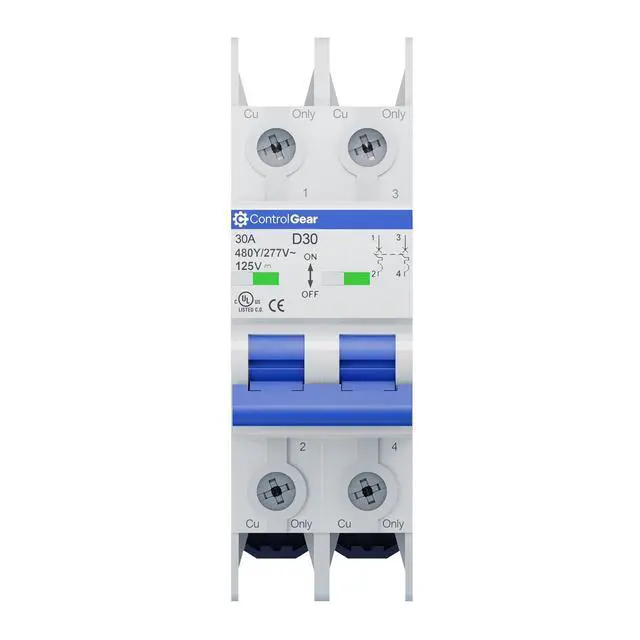 Alt view image 6 of 7 - Mini Circuit Breaker UL489 Listed 30A D Curve 480Y/277VAC 125VDC 10kAIC DIN Rail Mount Non Polarized MCB Branch Circuit Protection, ControlGear CGMB2D30 (2 Pole D Trip 30 Amp)