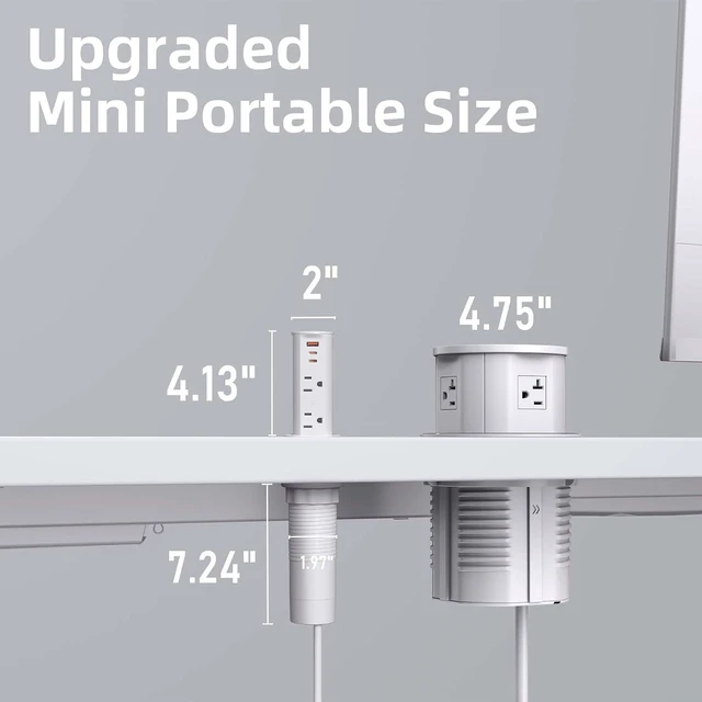 Alt view image 5 of 7 - ANNQUAN 2 inch Pop Up Outlet for Countertop with PD20W USB Ports,2 Outlets Tamper Resistant,Splashproof Pop Up Socket for Home Office Kitchen White (CSA Approved)