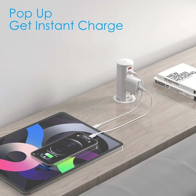 Alt view image 7 of 7 - ANNQUAN 2 inch Pop Up Outlet for Countertop with PD20W USB Ports,2 Outlets Tamper Resistant,Splashproof Pop Up Socket for Home Office Kitchen White (CSA Approved)