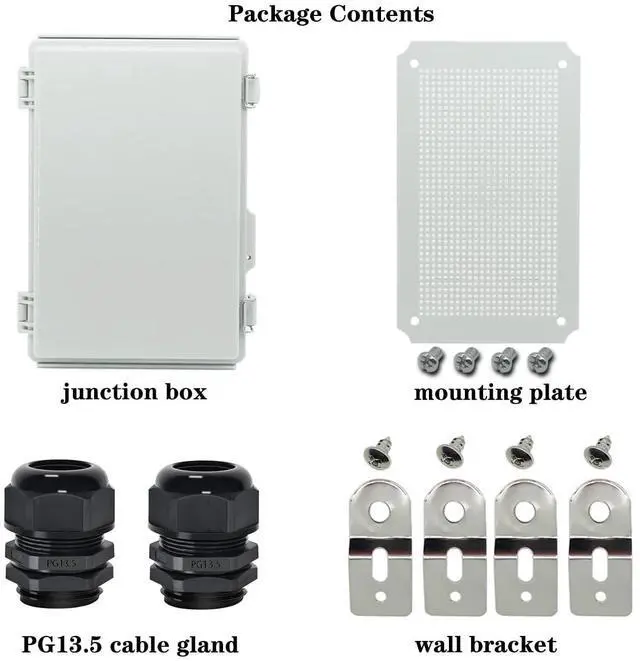 Alt view image 6 of 7 - Zulkit Junction Box,IP67 Waterproof Electrical Box Hinged Cover Stainless Steel Latch Plastic Enclosure for Project w Mounting Plate Wall Bracket and 2 Cable Gland Grey 11.4"x7.5"x5.5"/290x190x140mm
