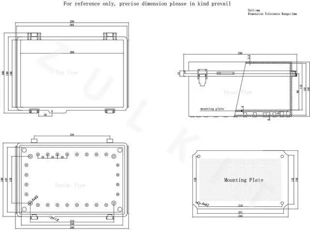 Alt view image 7 of 7 - Zulkit Junction Box,IP67 Waterproof Electrical Box Hinged Cover Stainless Steel Latch Plastic Enclosure for Project w Mounting Plate Wall Bracket and 2 Cable Gland Grey 11.4"x7.5"x5.5"/290x190x140mm